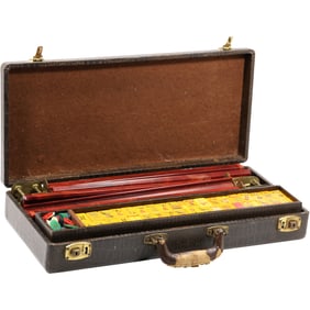 Antique Chinese Mahjong Bakelite Game Set in Carrying Case