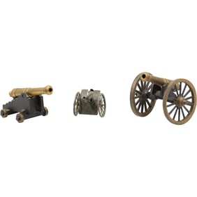 3 Assorted Toy Model Cannons, Cast Iron with Brass, Cast Metal - See Pictures