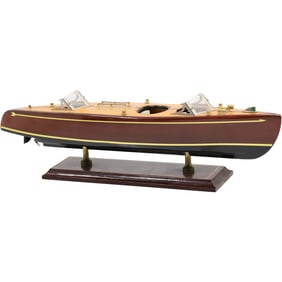 Wood Model of a Chris-Craft Triple Cockpit Speedboat 1930s Design 4.5 in. height x 16.5 in. length