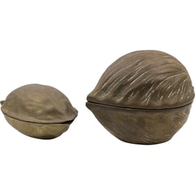 Two Vintage Brass Nutcrackers, Designed to resemble Walnuts. 4.5 in. and 5.5 in.