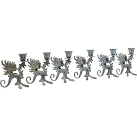 Set 6 Vintage Cast Iron Gothic Dragon Griffin Figurine with Candle Holder 6 in. height x 5 in. wide
