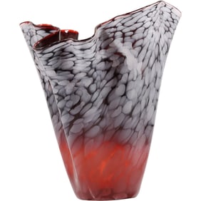cased glass handkerchief vase, characterized by ruffled or folded rim, resembling a handkerchief