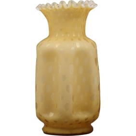 Vintage Fenton Honey Amber Bubble Optic Pinch Crimp Ruffle Edge Vase. 8.5 in. height x 4 in. wide