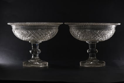 2 Early 19th C. Penrose Waterford Anglo Irish Kettle Drum Bowls Georgian Rinser Antique Crystal