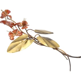Large 2-Tone Brass FLOWERS Wall Sculpture, Mid-Century Modern, 35 inches length x 20.5 in. wide
