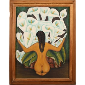 "Desnudo con alcatraces (Nude with Calla Lilies)" by Diego Rivera, Giclee on Canvas, Framed