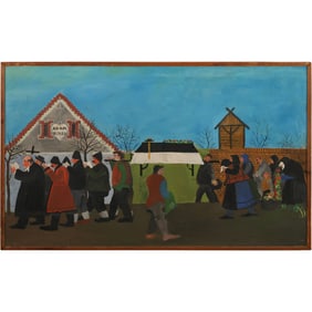 Adam Benka, Vintage Oil on Canvas Painting, Religious Procession , Unsigned Ukraine Artist