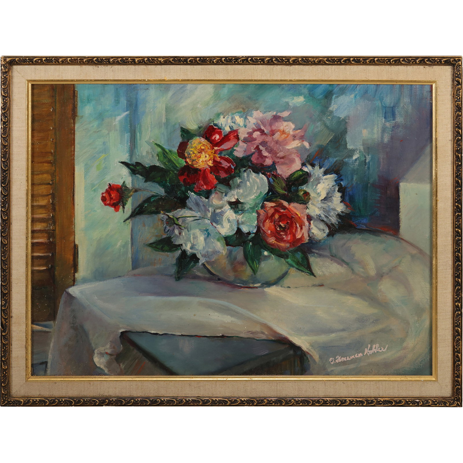 O Freeman Kohler, Fine Vintage 20th C. Table Top Still Life Oil on Canvas Painting, Flowers in Vase (1 of 13)
