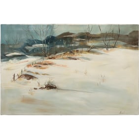 Signed Breslin, Vintage Oil on Canvas Painting Impressionism Winter Landscape