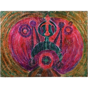 Manuel Ugarte (20th C.) Ecuador, Abstract with Figure Oil on Board Painting 20 in. x 26 in.