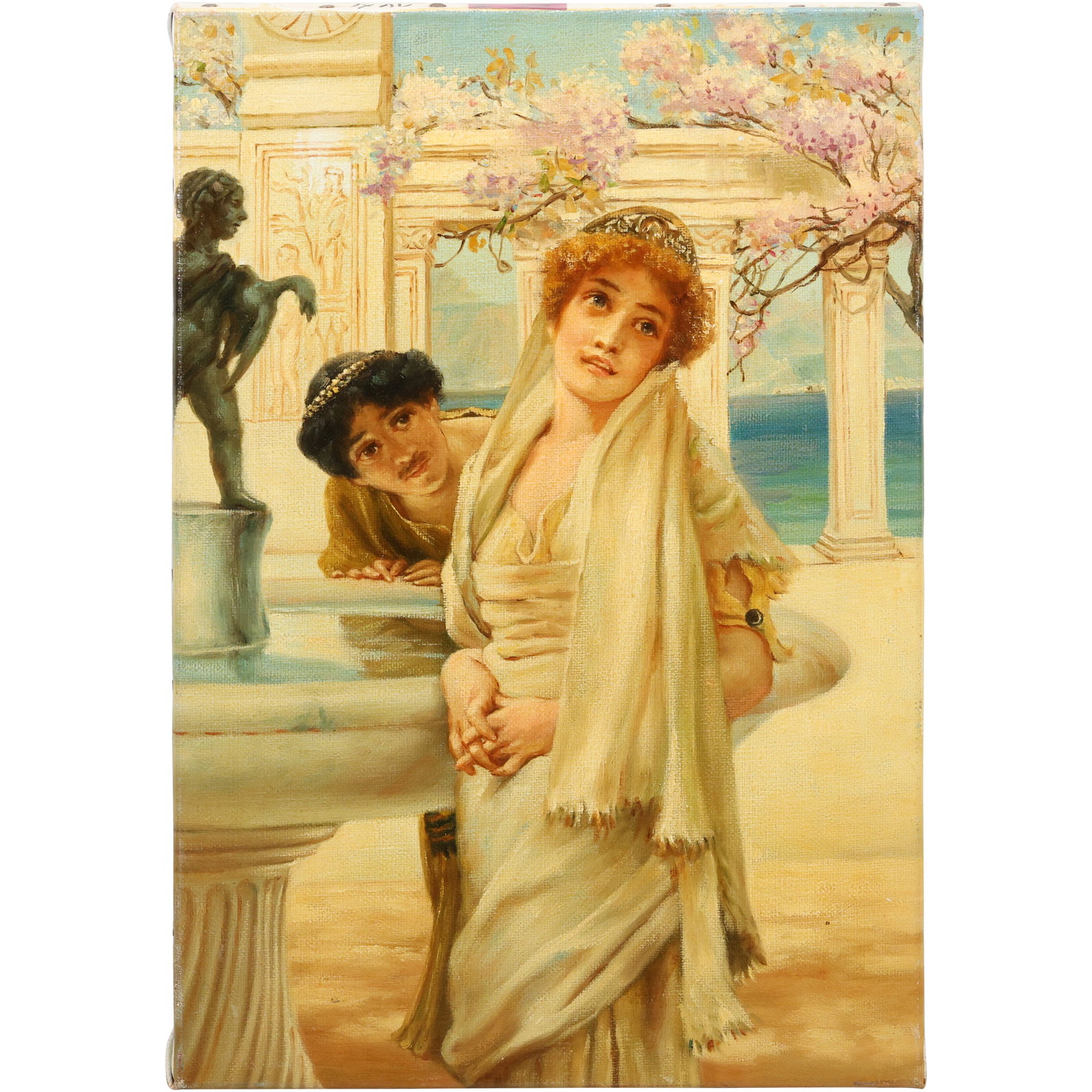 after Sir Lawrence Alma-Tadema, "A Difference of Opinion" 20th C. Oil on Canvas Painting (1 of 12)