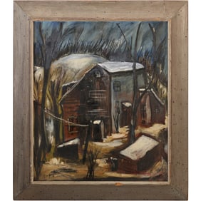 Louis Bosa (1905 - 1981) Oil on Canvas Paintig, Titled on Verso "House in Winter", Signed