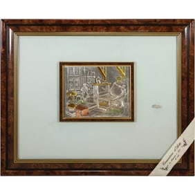Signed ARG .925 Sterling Silver Bas-Relief Plaque Printmakers Workshop Framed