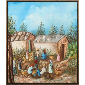 Guerda Louizor (Born 1940), Oil on Canvas Painting Haitian Life Harvesting, Signed
