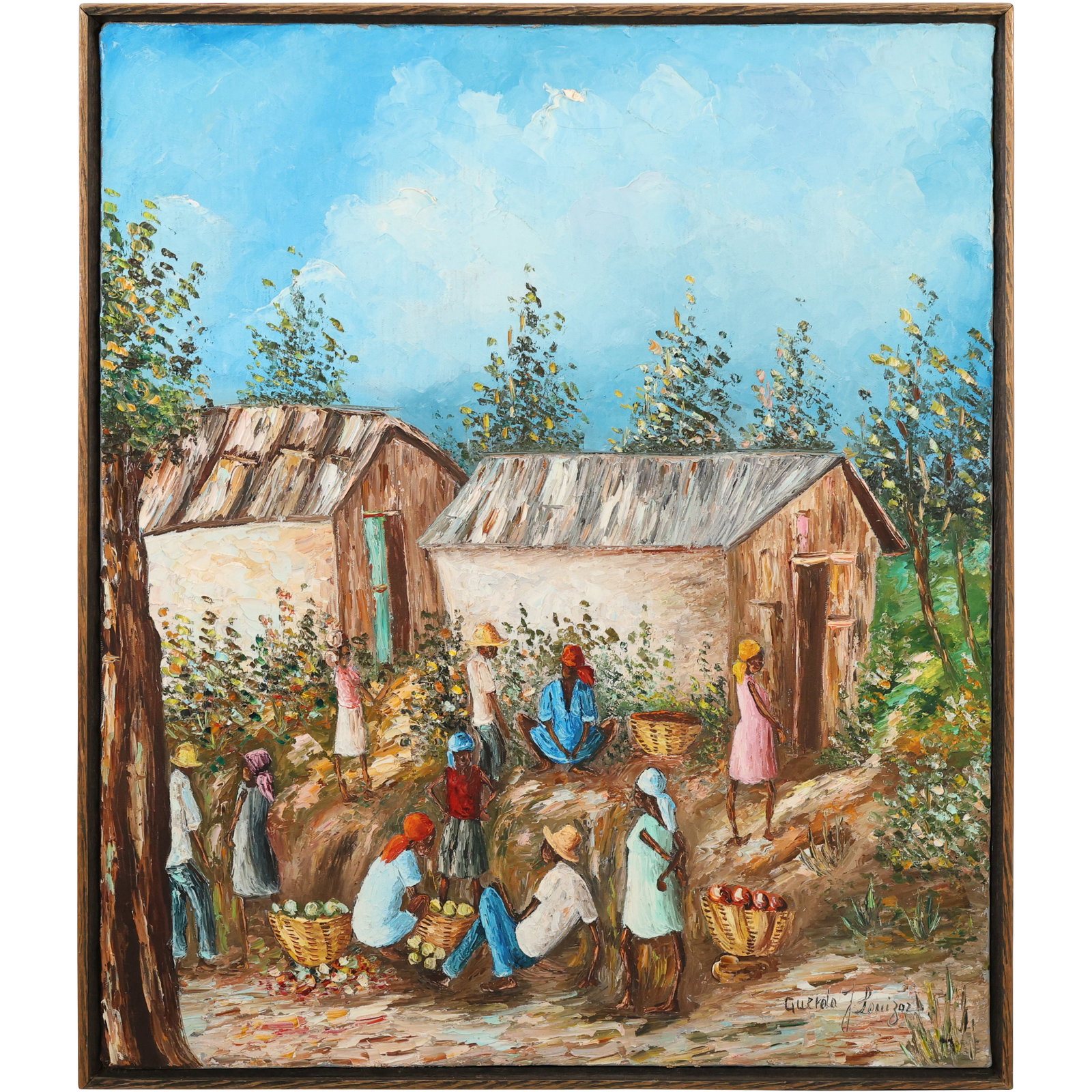 Guerda Louizor (Born 1940), Oil on Canvas Painting Haitian Life Harvesting, Signed (1 of 18)