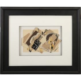 Signed Lanorn, Abstract Collage Composition Painting , Framed