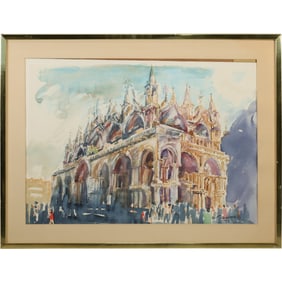 Signed W Steinberg '78, Fine Watercolor Painting of a European Fortress Building, Framed
