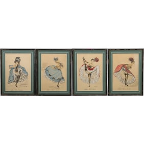 Set of 4 Janicotte, French Artist, Paintings of A French Can Can Dancers, Framed