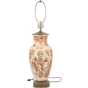 Quality 19th C. Japanese Satsuma Vase with Figures Table Lamp, 32 in. overall height