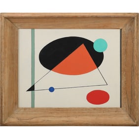 Quality Abstract Oil on Board Painting Circles and Triangle , Unsigned, Framed