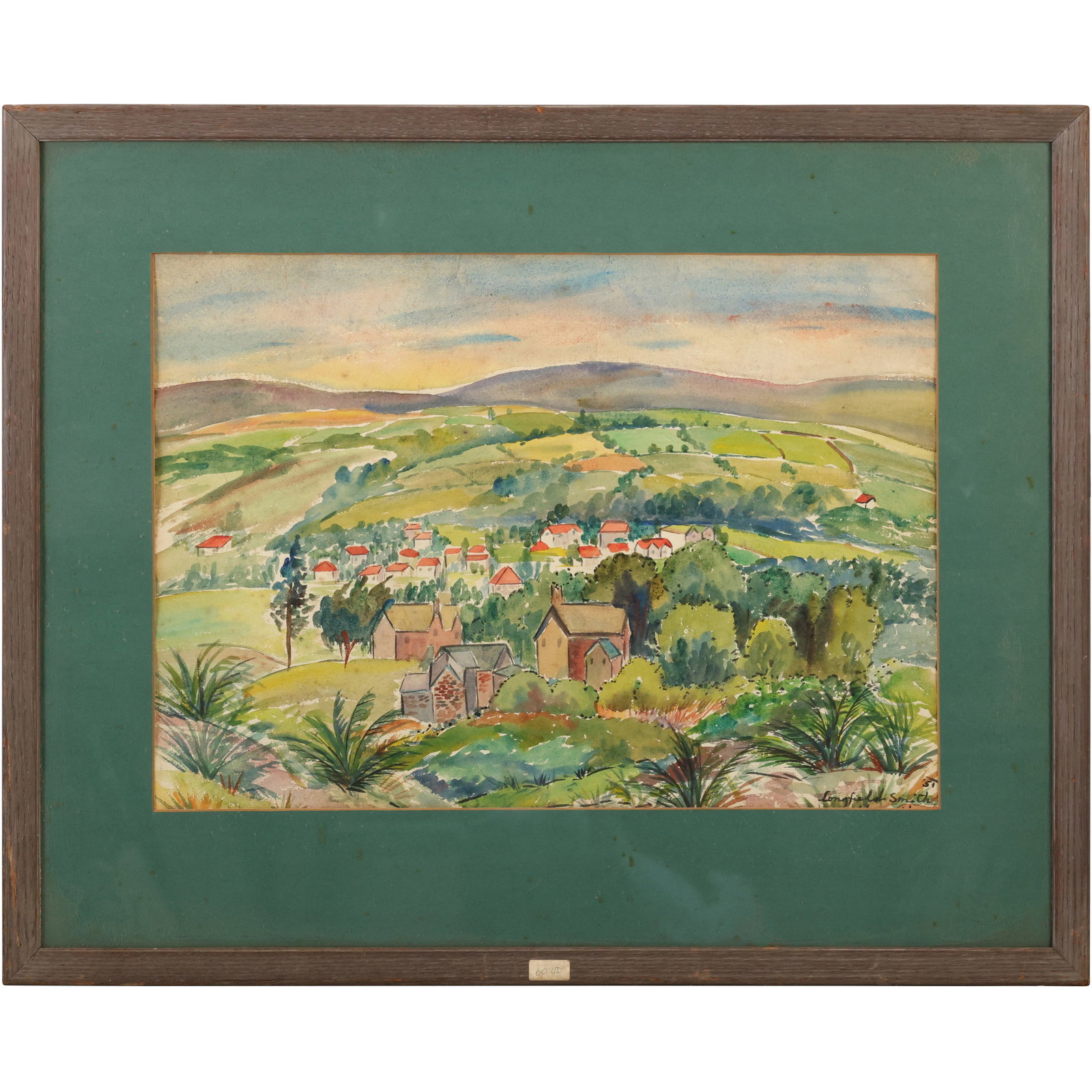 Longfield Smith 1951, Watercolor Painting, Rolling Hills Landscape Village, Framed (1 of 12)