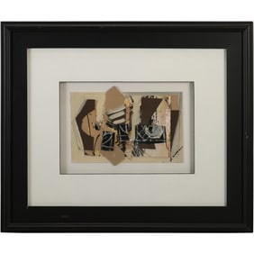 Signed Lanorn, Abstract Collage Composition Painting , Framed