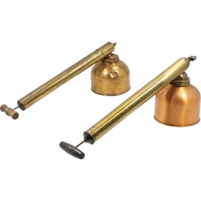2 Brass, Copper Handled Vintage Pesticide Strayers - Made in USA - "Blizzard", 18 in. length