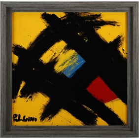 Thomas Pulgini, American, Oil on Board Painting Abstract Lines on Color after Franz Kline