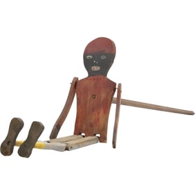 Folk Art Wooden Jointed "JIGGER" Puppet Toy, Black Americana, in Original Paint 14 inches