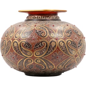 Ornate Ceramic Vase Intricate Designs Accented with Jewels 13.5 in. x 10 in.