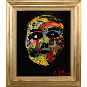 Thomas Pulgini, American, Pop-Art Abstract Oil on Canvas Painting Portrait Grotesque Face