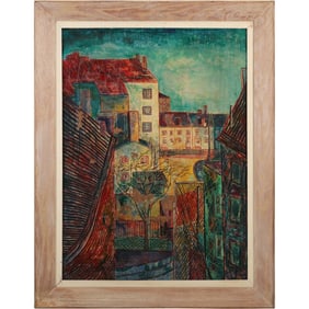 Razel Kapustin (1908 - 1968) American / Russian, Urban Buildings Oil Painting Signed
