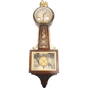 Vintage Banjo Wall Clock, 8-Day, Eagle Finial, 32 inches length x 9 inches wide