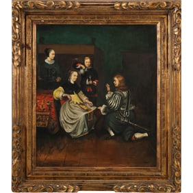 "Presentation of the Medallion" after Caspar Netscher, 17th-century Dutch painter, 20th C. Painting