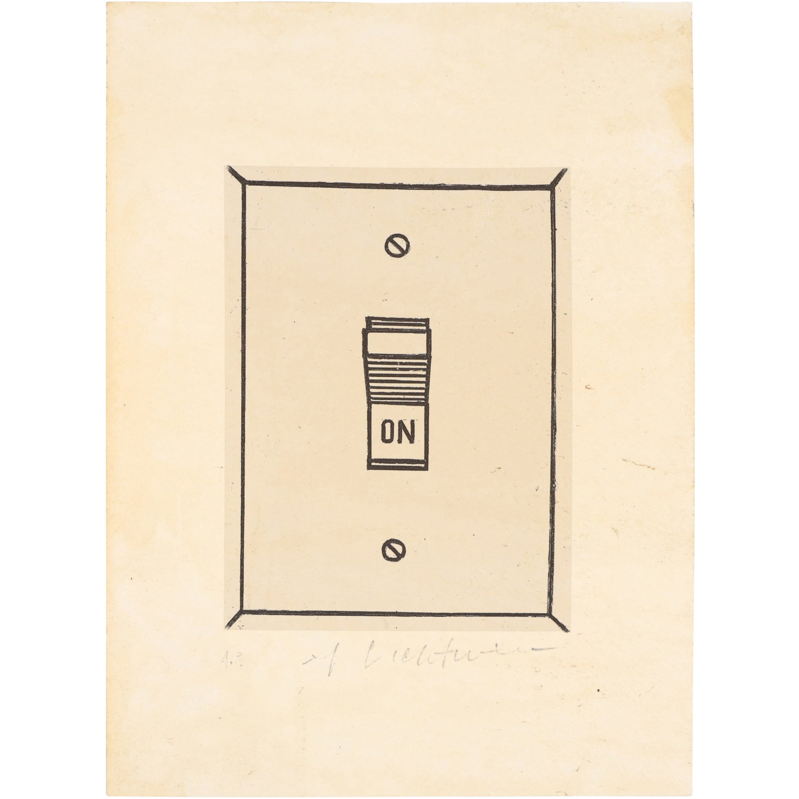 "On," Lithograph by Roy Lichtenstein from 1962.  It is part of "The International Anthology of Conte (1 of 11)