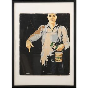 Illustration Art for Hanna's Paint, featuring a man in overalls holding a paint can and brush.