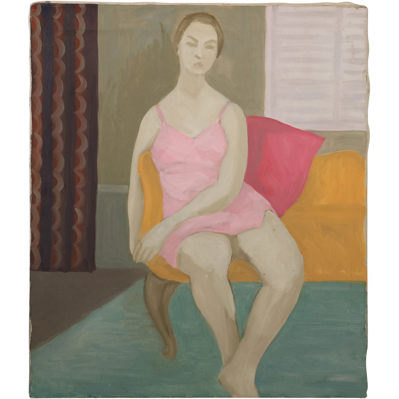 Manner of Milton Avery, 1950s Oil on Canvas Painting "Seated Woman" 24 in. x 20 in.: Manner of Milton Avery, 1950s Oil on Canvas Painting "Seated Woman" 24 in. x 20 in. size: 20 x 24 ; Milton Avery (1885–1965), known as the "American Fauve" for his use of bold colors and flat shapes