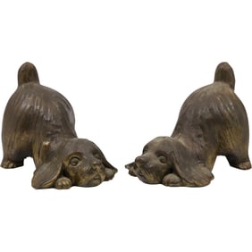 Vintage Cast Metal Cocker Spaniel Dog Bookends in Original Patina