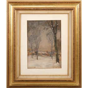 Signed "K H '42" Quality Oil on Board Painting of a Winter Landscape, Framed
