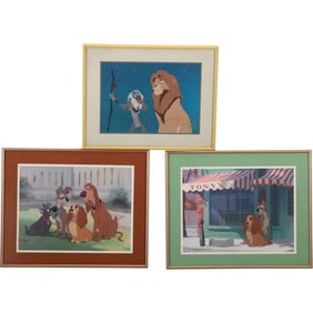 3 Assorted Framed DISNEY Lithographs [2]  Lady and the Tramp, [1] Lion King - See Pictures