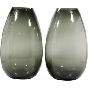 Matched Pair Mid-Century Smoked Glass Vases 15 inches height x 4.75 in. wide