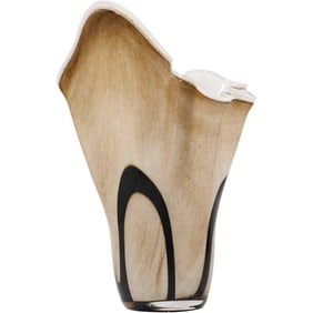 Krosno Jozefina Handblown Brown Marble Ruffled Art Glass Vase 15.25 inches height x 9.75 in. wide