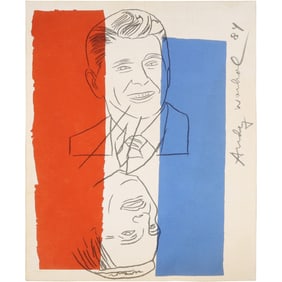 Andy Warhol print titled "Ronald Reagan and Walter Mondale Election Night Invitation", 1984