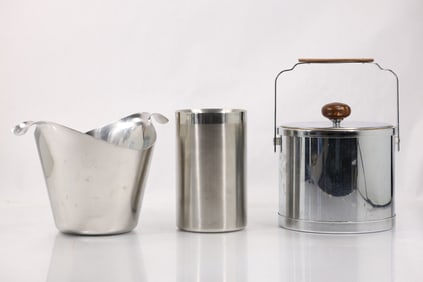 3 Assorted Mid-Century Modern Ice Buckets including DANSK, ATARCO
