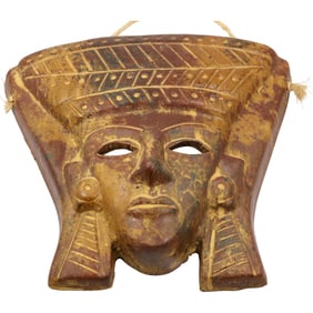 Terra Cotta Clay Mask of a Mayan King 12 inches x 12.5 inches