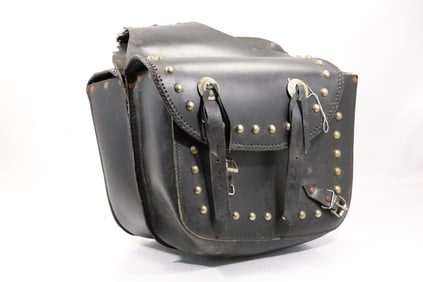 Black Leather Motorcycle Saddle Bags