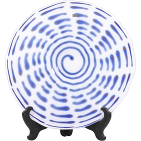 Evolution WATERFORD Large Round Color Glass Platter White with Blue Swirls 19.5 in. diameter