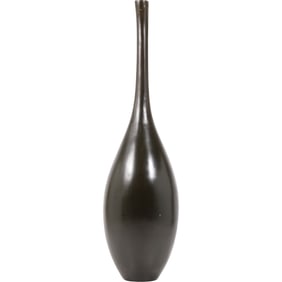 Mid-Century Modern Tall Wooden Vase with Long Bottleneck 25 inches height x 6.5 in. wide at base