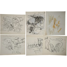 Robert Angeloch, 6 Assorted Ink Drawings, Mixed Media on Paper Unsigned, Landscapes