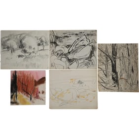 Robert Angeloch, 5 Assorted Landscapes Pencil Drawings / Sketches Unsigned
